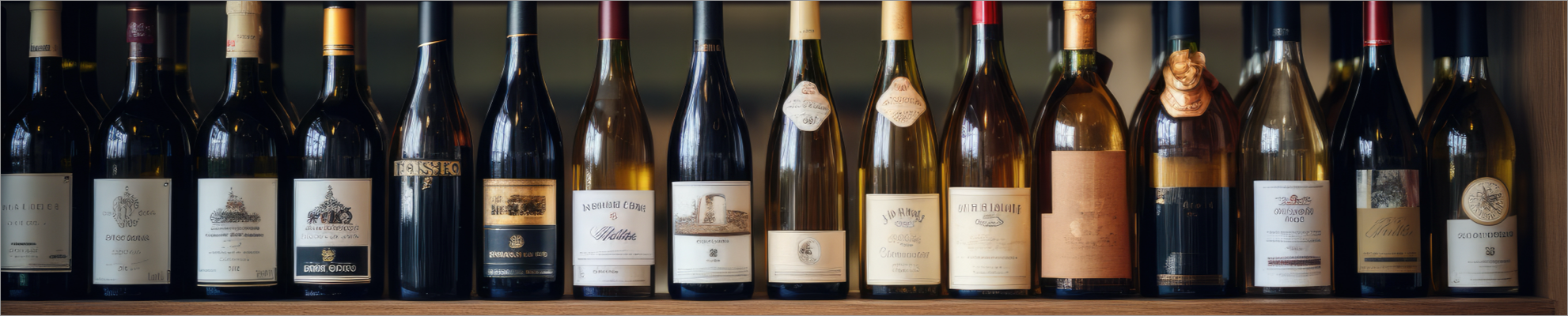 Bottles of white wine lines up in a row